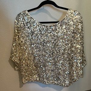 Vince gold sequined cropped one shoulder top size XS